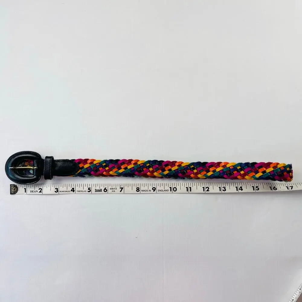 Chic Vintage Braided Leather Multicolor Rainbow Belt Women's Size small 34”